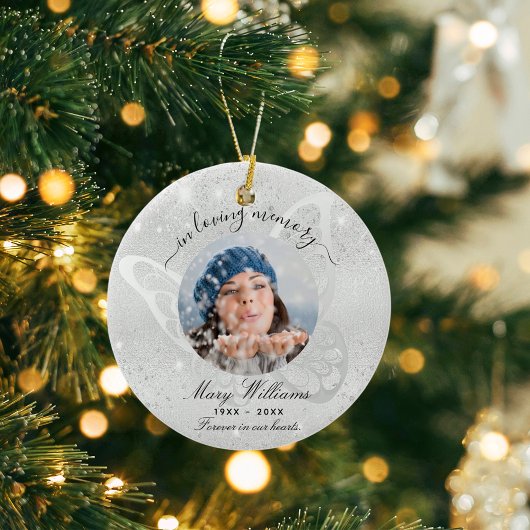 Silver glitter vlinder foto-herdenking keramisch ornament