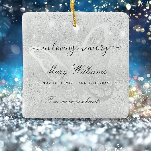Silver glitter vlindermonument keramisch ornament