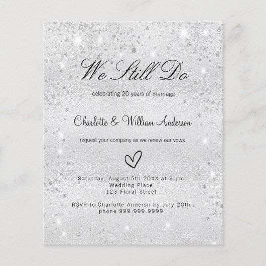 Silver glitter voluit uitnodiging tot verlenging v flyer (Voorkant)