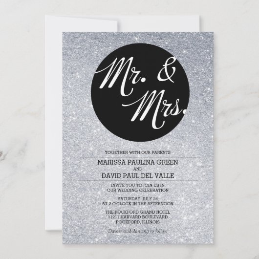 Silver Glitter Wedding Invitation Kaart (Voorkant)