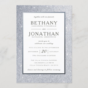Silver Glitter Wedding Invitation Kaart