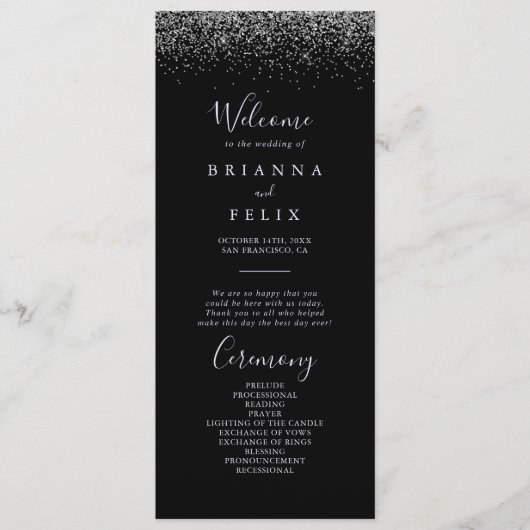 Silver Glitter Wedding Programme Programma (Voorkant)