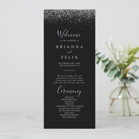 Silver Glitter Wedding Programme Programma (Staand voorkant)