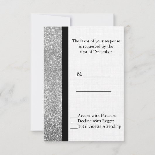Silver Glitter Wedding RSVP Kaart (Voorkant)