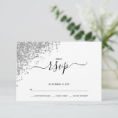 Silver Glitter Wedding RSVP Kaartje (Staand voorkant)