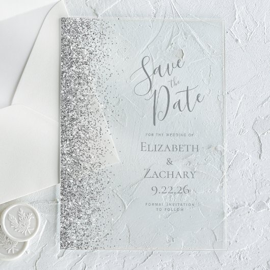 Silver Glitter Wedding Save the Date Acryl Uitnodigingen