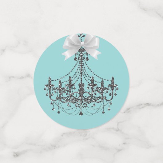 Silver Glitter & White bow Chandelier Glam Party Confetti (Kleine voorkant)