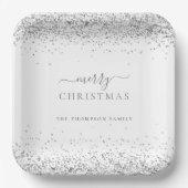 Silver Glitter White Name Merry Kerstry Papieren Bordje (Voorkant)