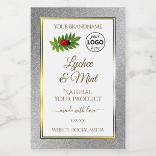 Silver Glitter White Product Labels Ladybug Logo Voedselcontainer Etiket