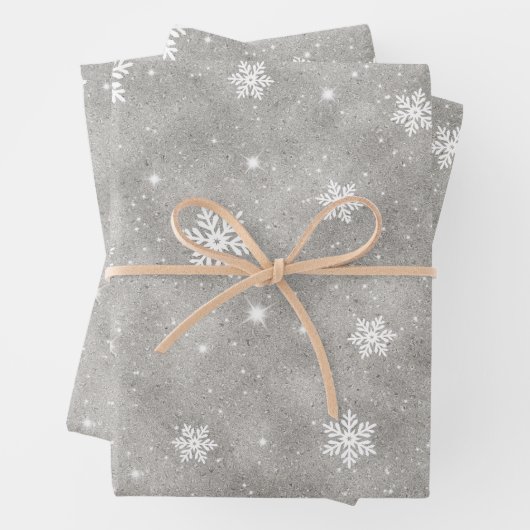 Silver Glitter White Stars en Snowflakes Pattern Inpakpapier Vel (In situ)