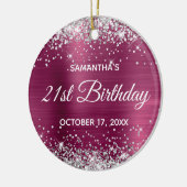 Silver Glitter Wine Folie 21st Birthday Keramisch Ornament (Links)