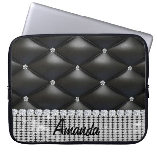 Silver Glitter Zwart Monogram Laptop hoesje Sleeve