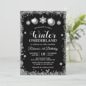 Silver Glitters Xmas ONEderland Birthday Party Kaart (Staand voorkant)