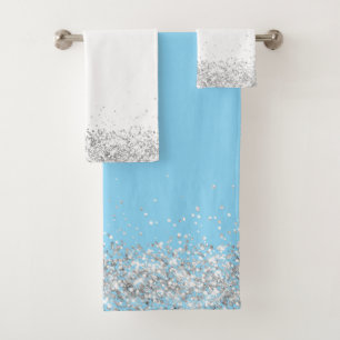 Silver Glittery Glam Edging op wit en Blauwgroen Bad Handdoek