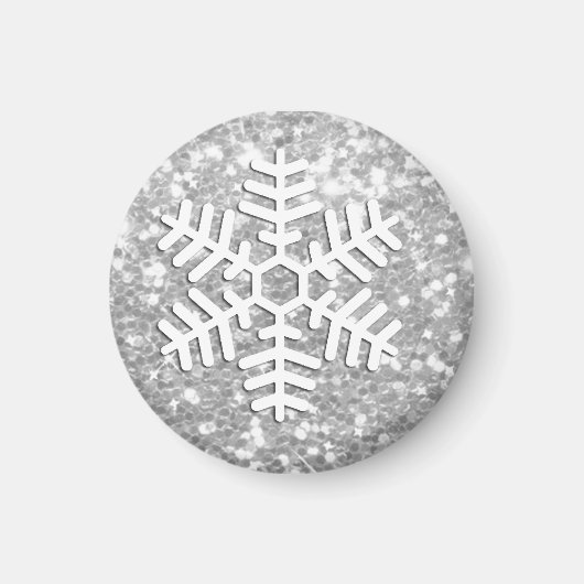 Silver Glittery Kerstmis Snowflake Magnet Magneet (Voorkant)