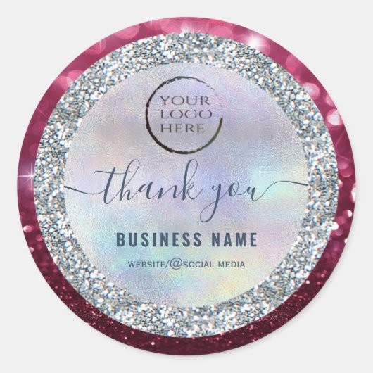 Silver glittery script dank u business logo cla ronde sticker (Voorkant)
