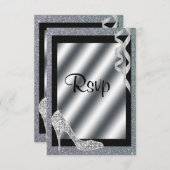 Silver Glittery Stiletto & Streamers RSVP (Voorkant / Achterkant)