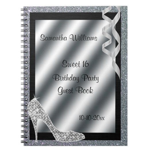 Silver Glittery Stiletto & Streamers Sweet 16 Notitieboek (Voorkant)