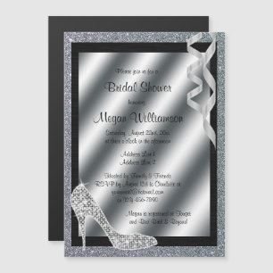 Silver Glittery Stiletto & Streamers Vrijgezellenf Magnetische Uitnodiging