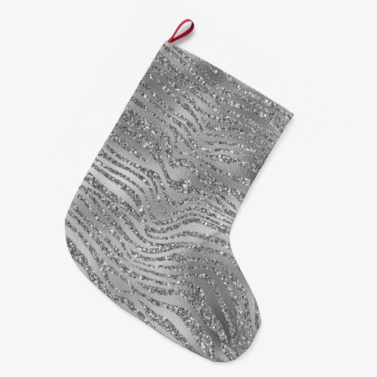 Silver Glitz Zebra Print Grote Kerstsok (Voorkant (Hangend))