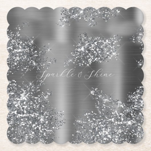 Silver Glitzy Glitter Kartonnen Onderzetters (Voorkant)