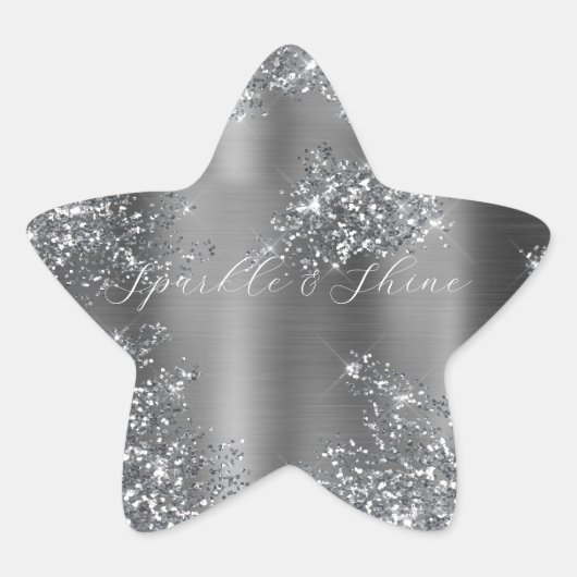 Silver Glitzy Glitter Ster Sticker (Voorkant)