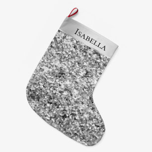 Silver Glitzy Sparkle Glitter Naam Grote Kerstsok