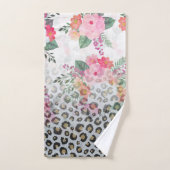 Silver Gold Black leopard Print Pink Flowers Bad Handdoek (Handdoek)