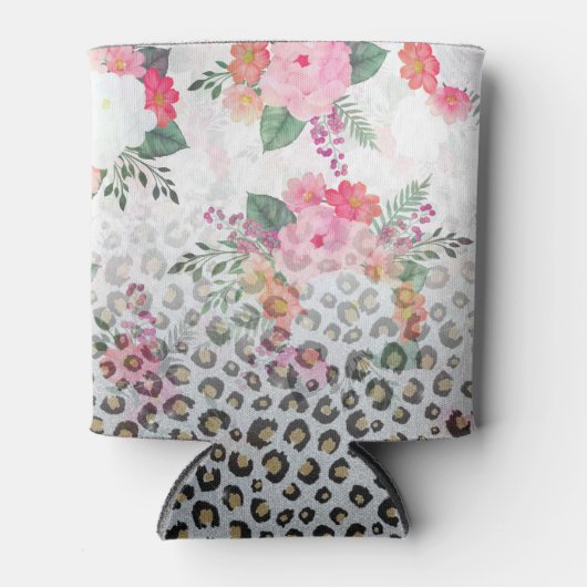 Silver Gold Black leopard Print Pink Flowers Blikjeskoeler (Voorkant)