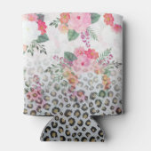 Silver Gold Black leopard Print Pink Flowers Blikjeskoeler (Achterkant)