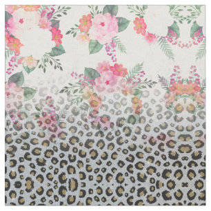 Silver Gold Black leopard Print Pink Flowers Stof