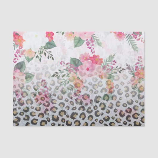 Silver Gold Black leopard Print Pink Flowers Tissuepapier (Voorkant)