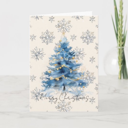 Silver Gold Blue Christmas Tree Kaart (Voorkant)