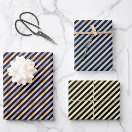 Silver, Gold Blue Glitter Stripe Festive Kerstmis Inpakpapier Vel