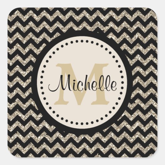 Silver Gold Chevron Faux Glitter Monogram Vierkante Sticker (Voorkant)