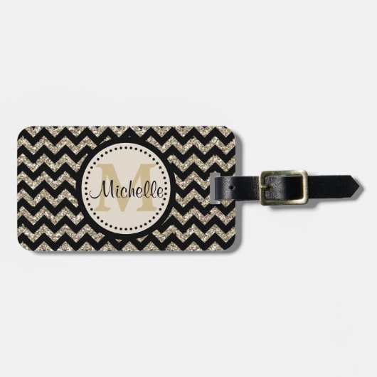 Silver Gold Chevron Monogram Bagagelabel (Voorkant horizontaal)