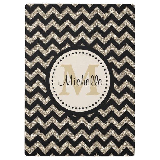 Silver Gold Chevron Monogram Klembord (Achterkant)