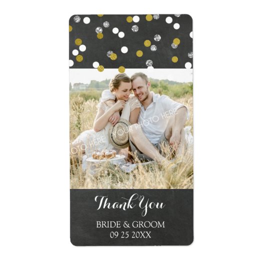 Silver Gold Confetti foto trouwlabels Etiket (Voorkant)