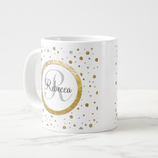 Silver/Gold Confetti Monogram Extra Grote Mok (Voorkant links)