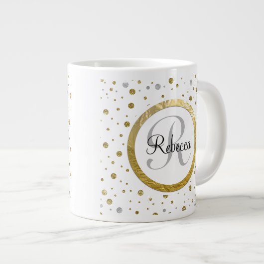 Silver/Gold Confetti Monogram Extra Grote Mok (Voorkant rechts)