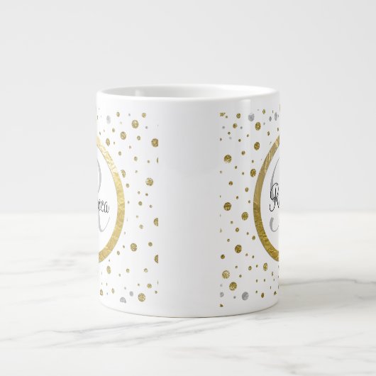 Silver/Gold Confetti Monogram Extra Grote Mok (Voorkant)