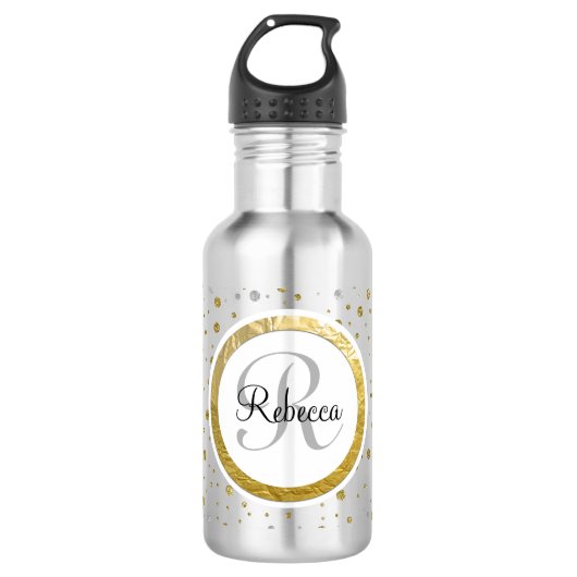 Silver/Gold Confetti Monogram Waterfles (Voorkant)
