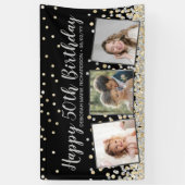 Silver Gold Confetti Photo Collage 50th Birthday Spandoek (Verticaal)