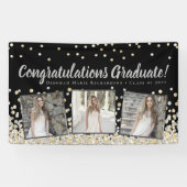 Silver Gold Confetti Photo Collage Afstuderen Spandoek (Horizontaal)