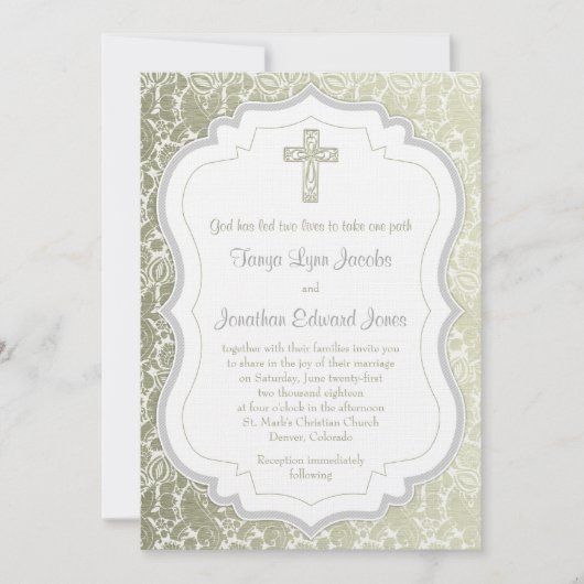 Silver Gold Damask Cross Christelijk Weddenschap Kaart (Voorkant)