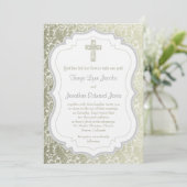 Silver Gold Damask Cross Christelijk Weddenschap Kaart (Staand voorkant)
