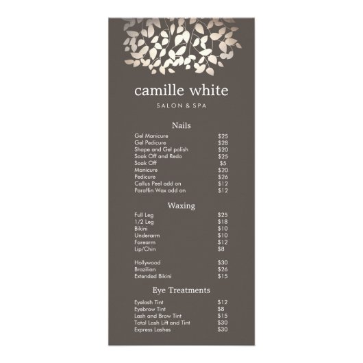 Silver Gold Feuille Beauté Salon Prix Menu (Devant)