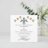 Silver & Gold Fleur de Lis Wedding Invitation Kaart (Staand voorkant)
