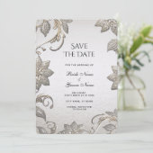 Silver Gold Floral Bewaar de datum Save The Date (Staand voorkant)