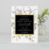 Silver Gold Floral Elegant Square Open House Folie Uitnodiging (Staand Voorkant)